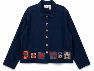 Koret City Blues Women's XL Christmas Patch Embroidered Jacket Shacket VTG